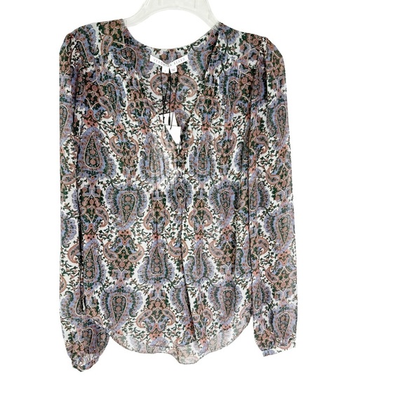 VERONICA BEARD Lowell Paisley Pin Tuck Long Sleeve Blouse Size 4 - Picture 4 of 13